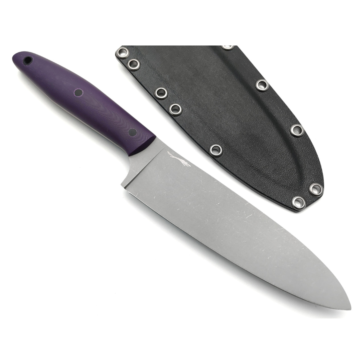 Волчий Век нож Шеф средний сталь N690 WA стоунвош, рукоять G10 purple, пины карбон