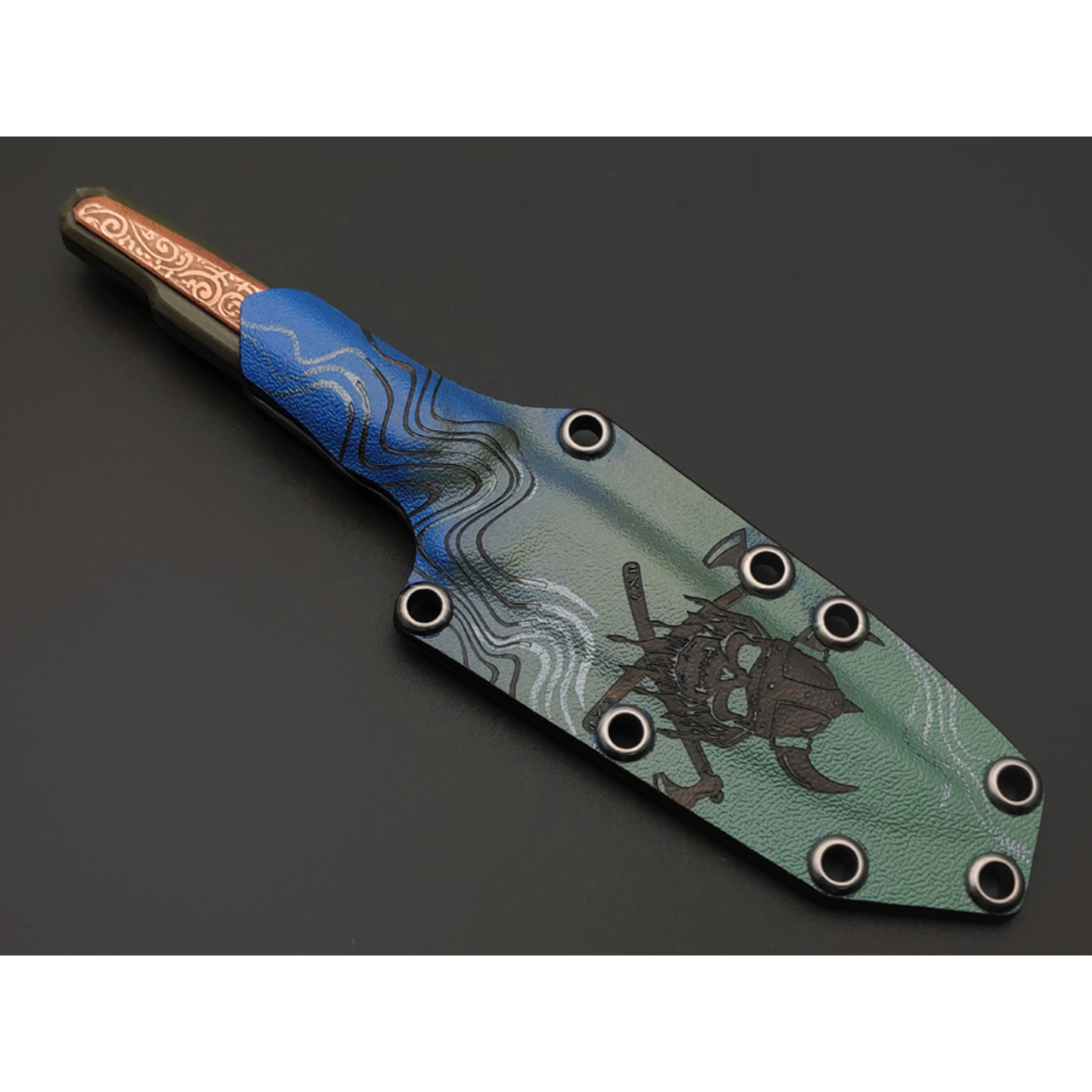 Волчий Век нож Невралгия Малый Custom сталь N690 WA худ. травление, рукоять G10 olive, медь