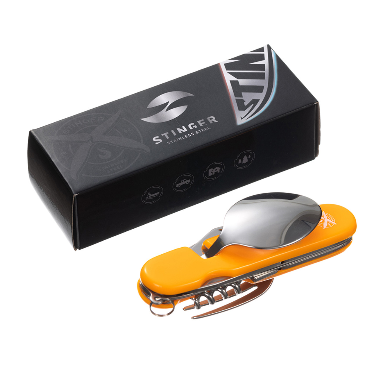 Stinger нож многофункциональный FK-A106P-1 (8 функций) сталь 420, рукоять ABS orange