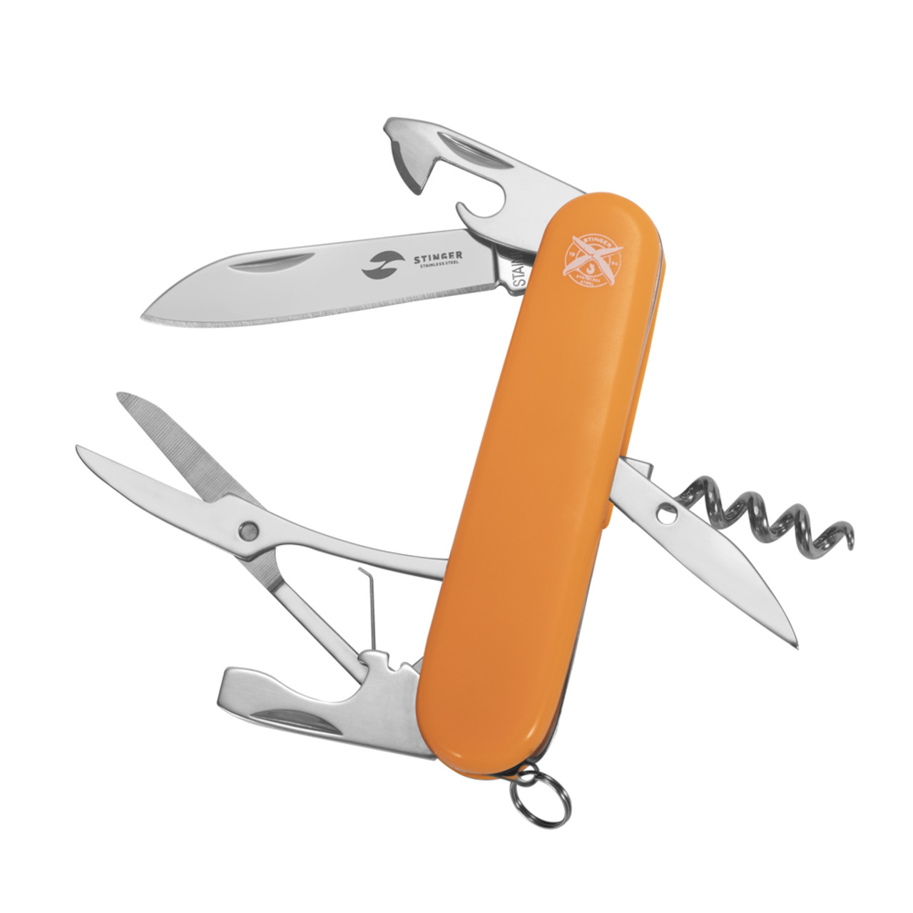Stinger нож многофункциональный FK-K5017-6P (11 функций) сталь 420, рукоять ABS orange