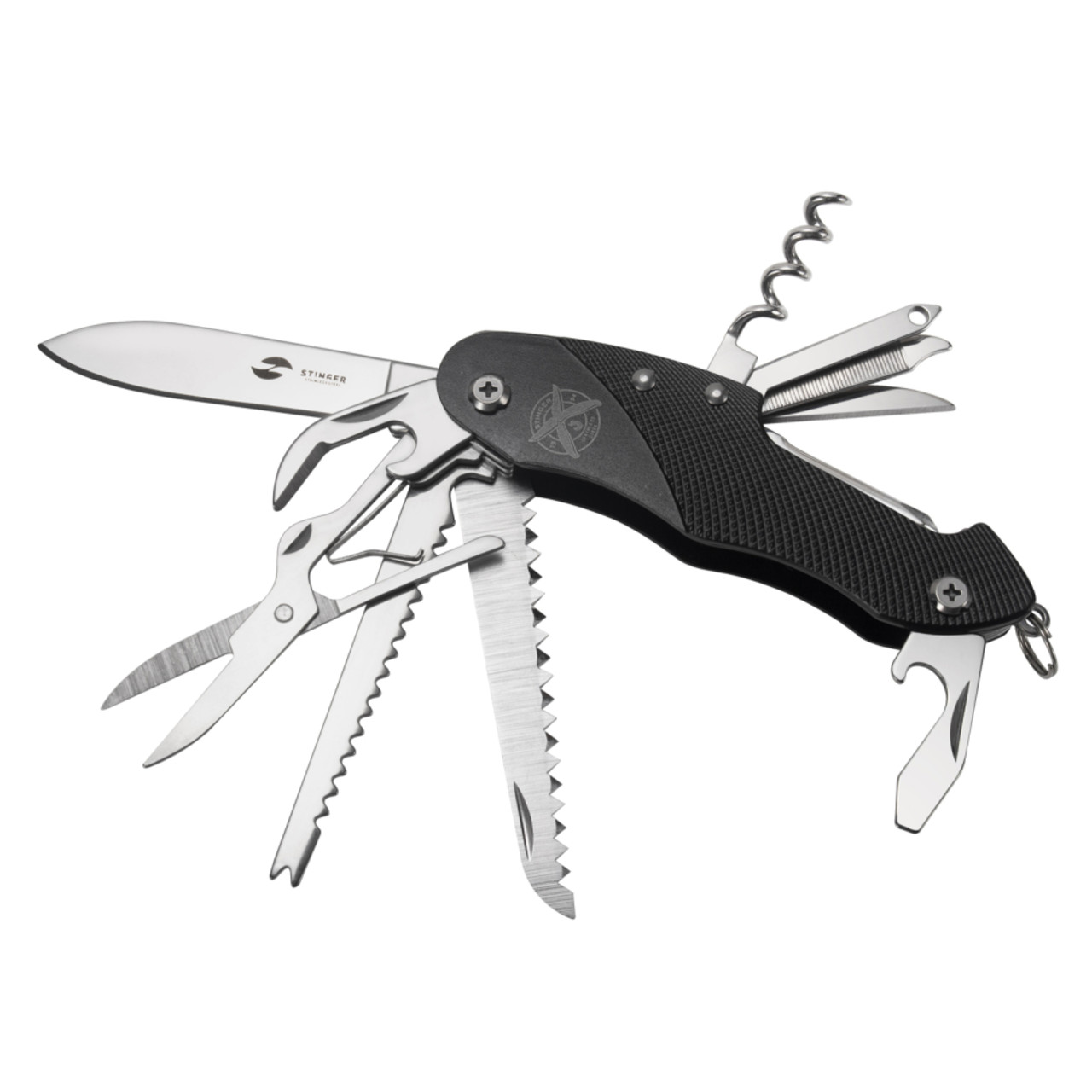 Stinger нож многофункциональный FK-KG5011L7 (15 функций) сталь 420, рукоять Aluminum black