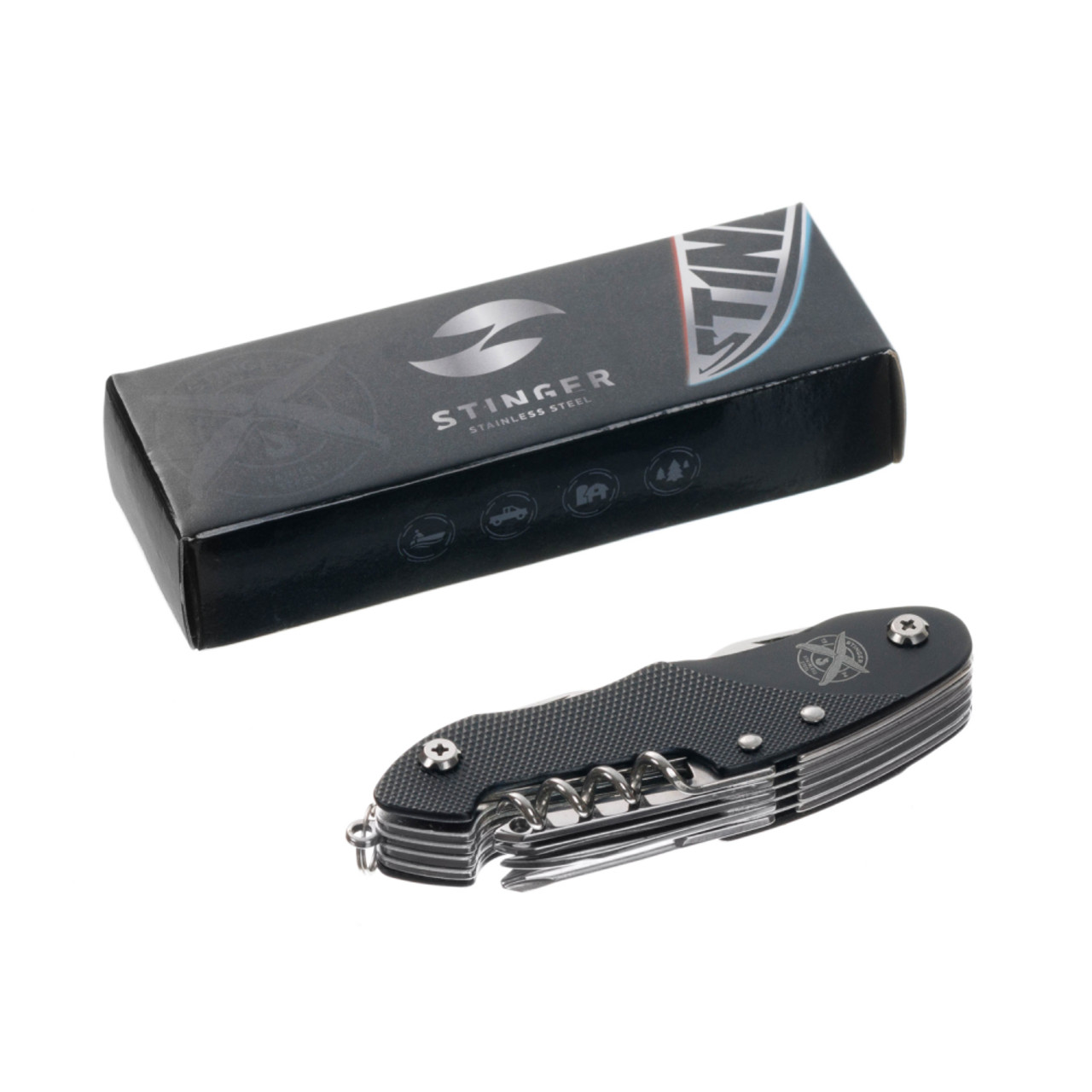 Stinger нож многофункциональный FK-KG5011L7 (15 функций) сталь 420, рукоять Aluminum black