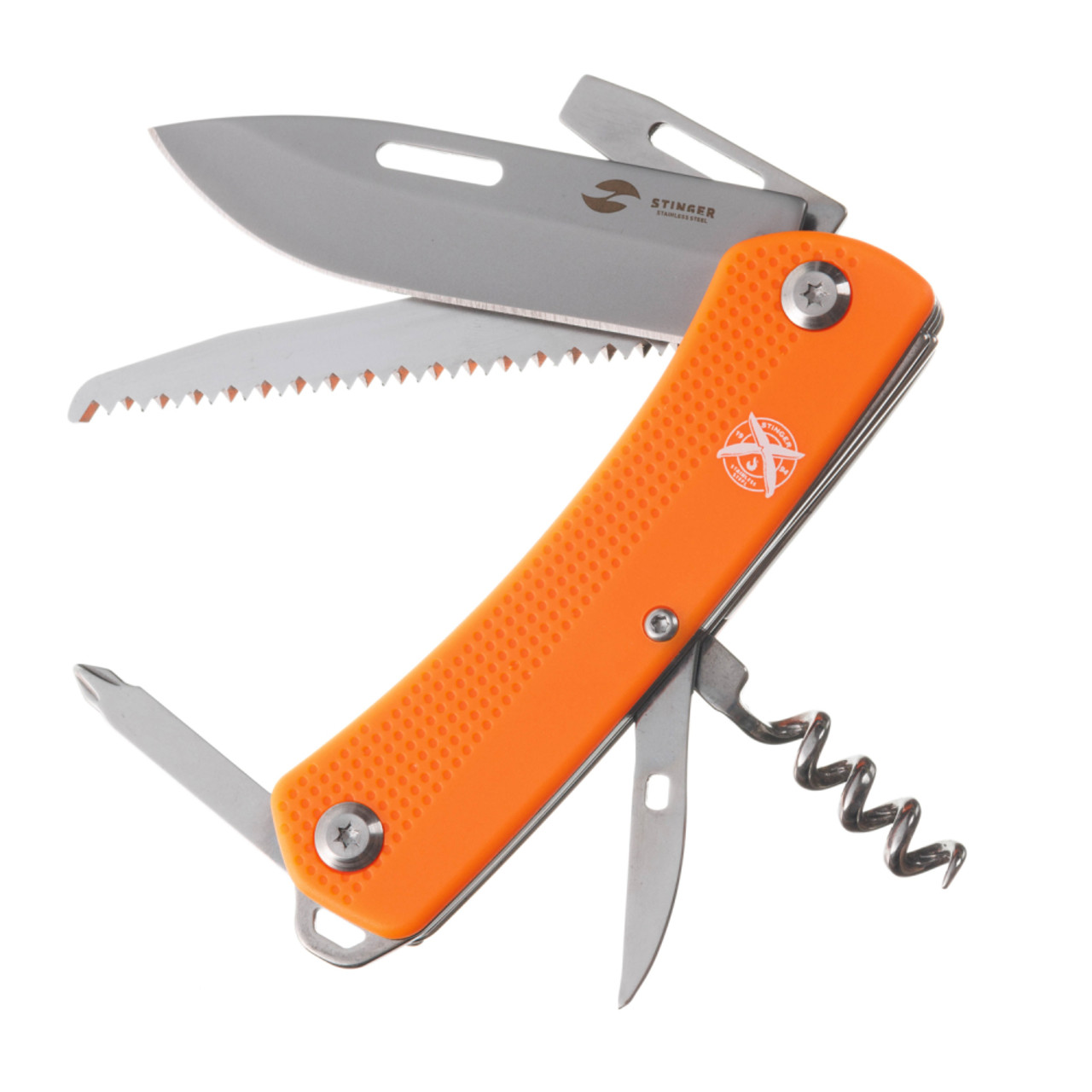 Stinger нож многофункциональный FK-GHK1P-06B (10 функций) сталь 440A, рукоять ABS orange, блистер