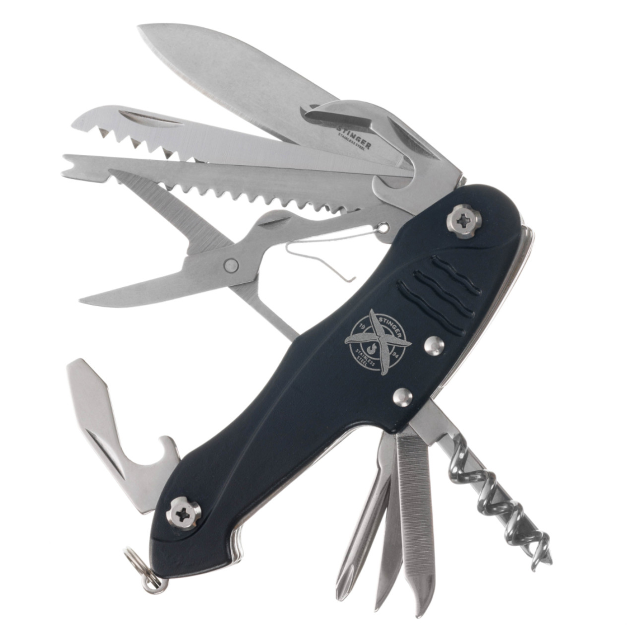 Stinger нож многофункциональный FK-KG5011L2B (15 функций) сталь 420, рукоять Aluminum black, блистер