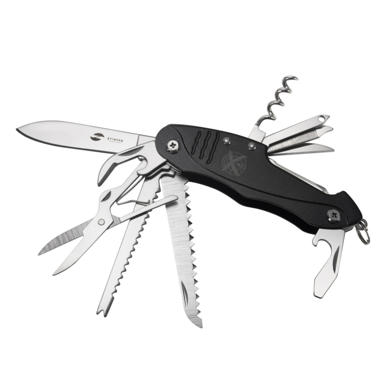 Stinger нож многофункциональный FK-KG5011L2B (15 функций) сталь 420, рукоять Aluminum black, блистер
