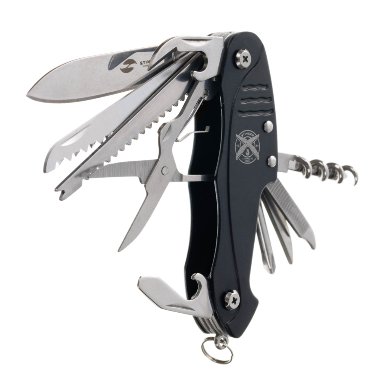 Stinger нож многофункциональный FK-KG5011L2B (15 функций) сталь 420, рукоять Aluminum black, блистер