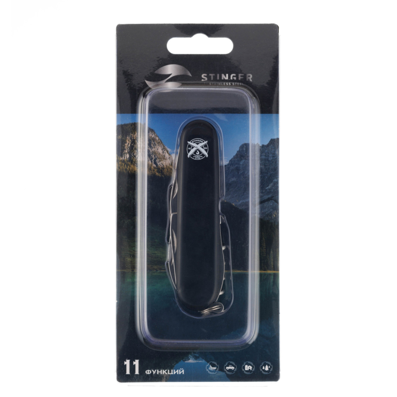 Stinger нож многофункциональный FK-K5006NH-11FB (11 функций) сталь 420, рукоять ABS black, блистер
