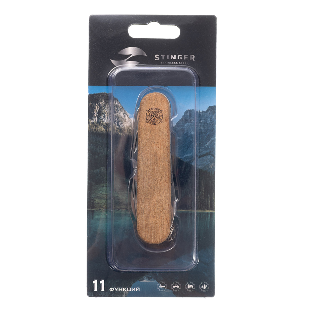Stinger нож многофункциональный FK-K5019-6PB (11 функций) сталь 420, рукоять Дерево сапеле, блистер