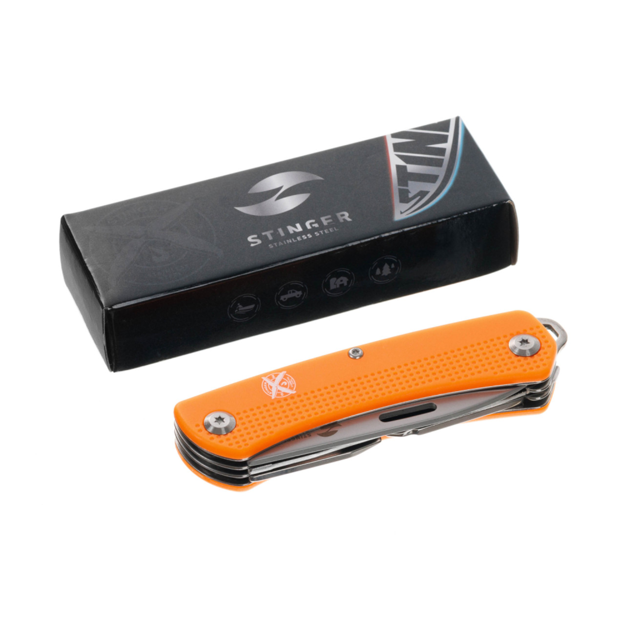 Stinger нож многофункциональный FK-GHK1P-06 (10 функций) сталь 440A, рукоять ABS orange