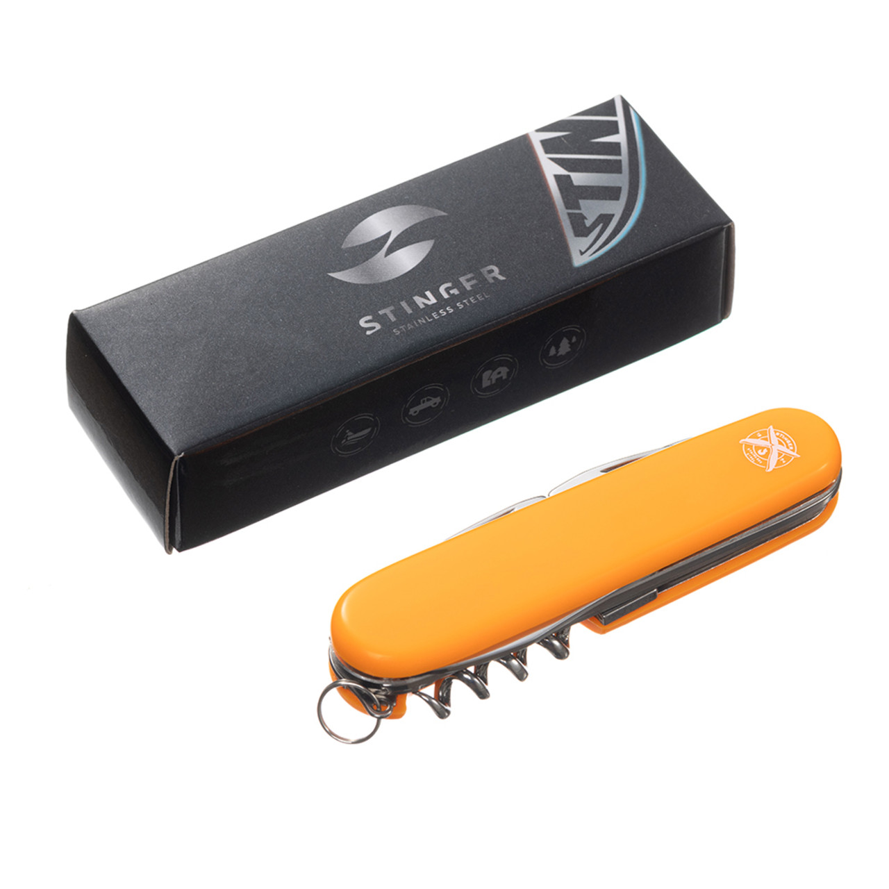 Stinger нож многофункциональный FK-K5017-6P (11 функций) сталь 420, рукоять ABS orange