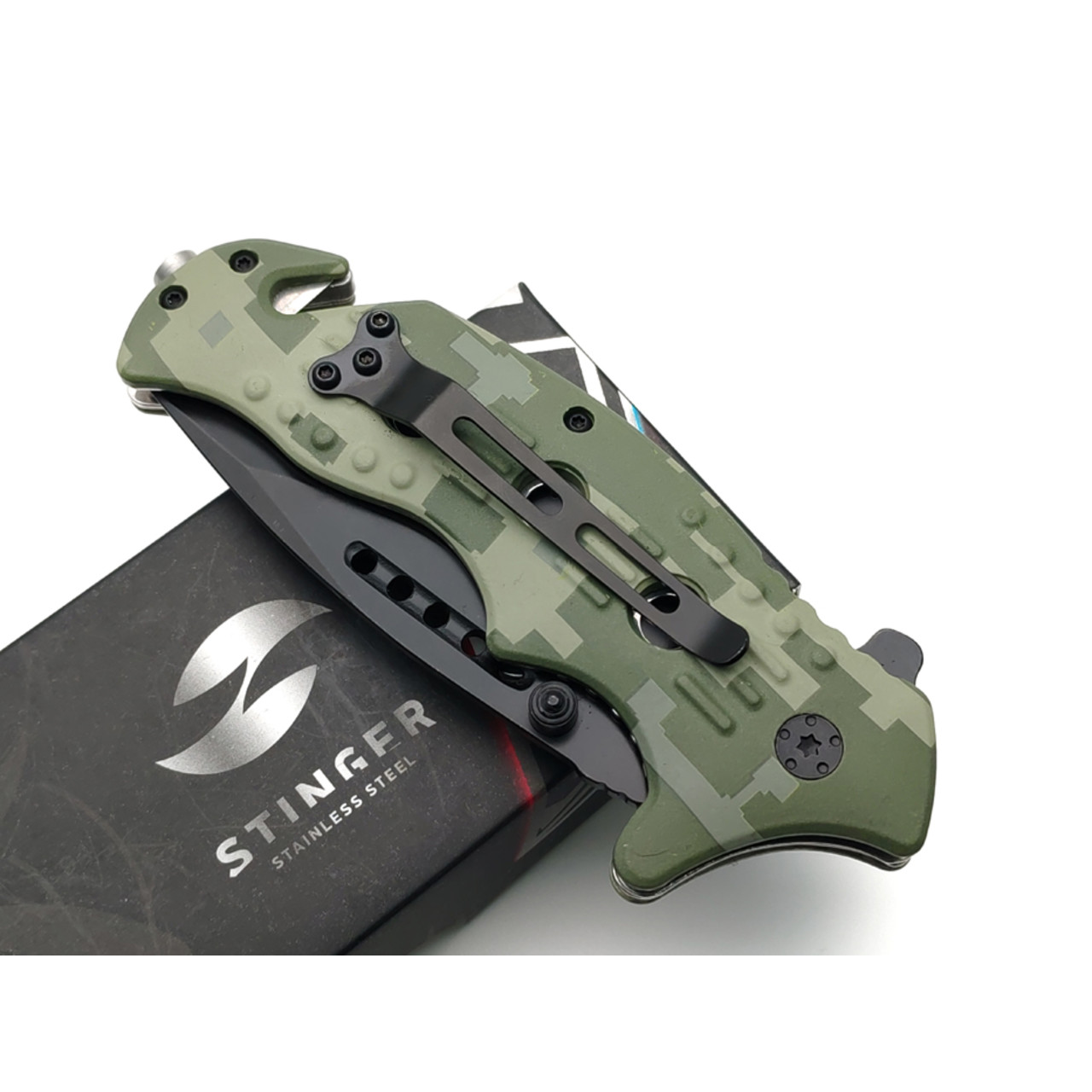Stinger нож складной FK-008X сталь 3Cr13 black, рукоять Aluminum digital camo