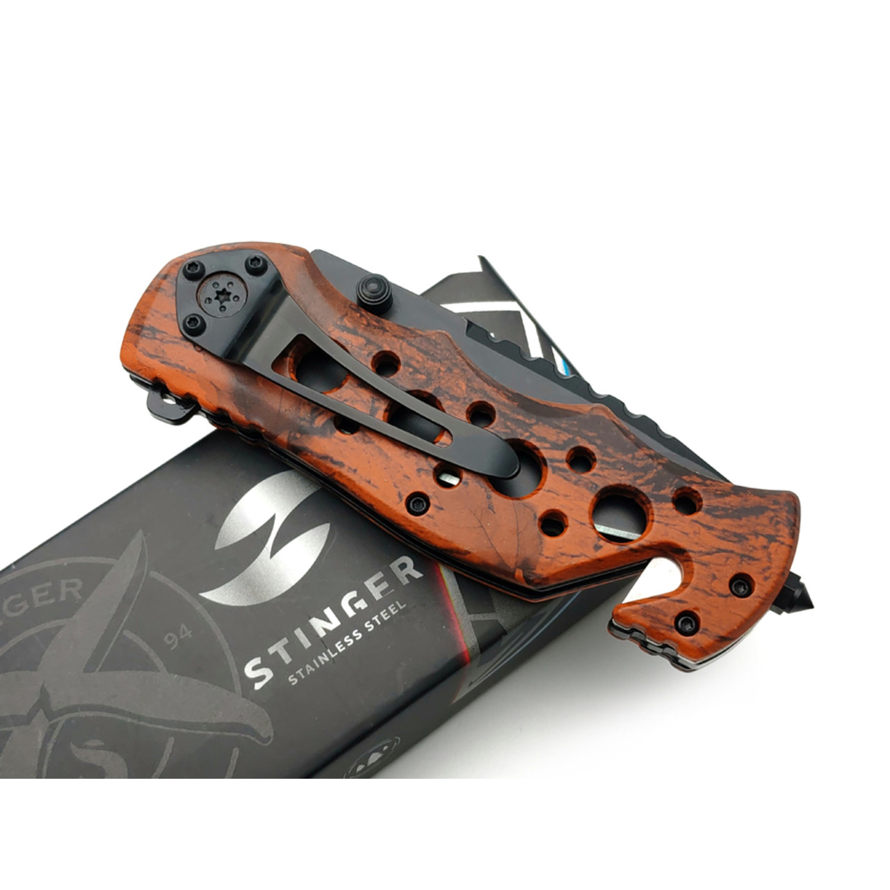 Stinger нож складной FK-020OR сталь 3Cr13 black, рукоять Aluminum orange camo