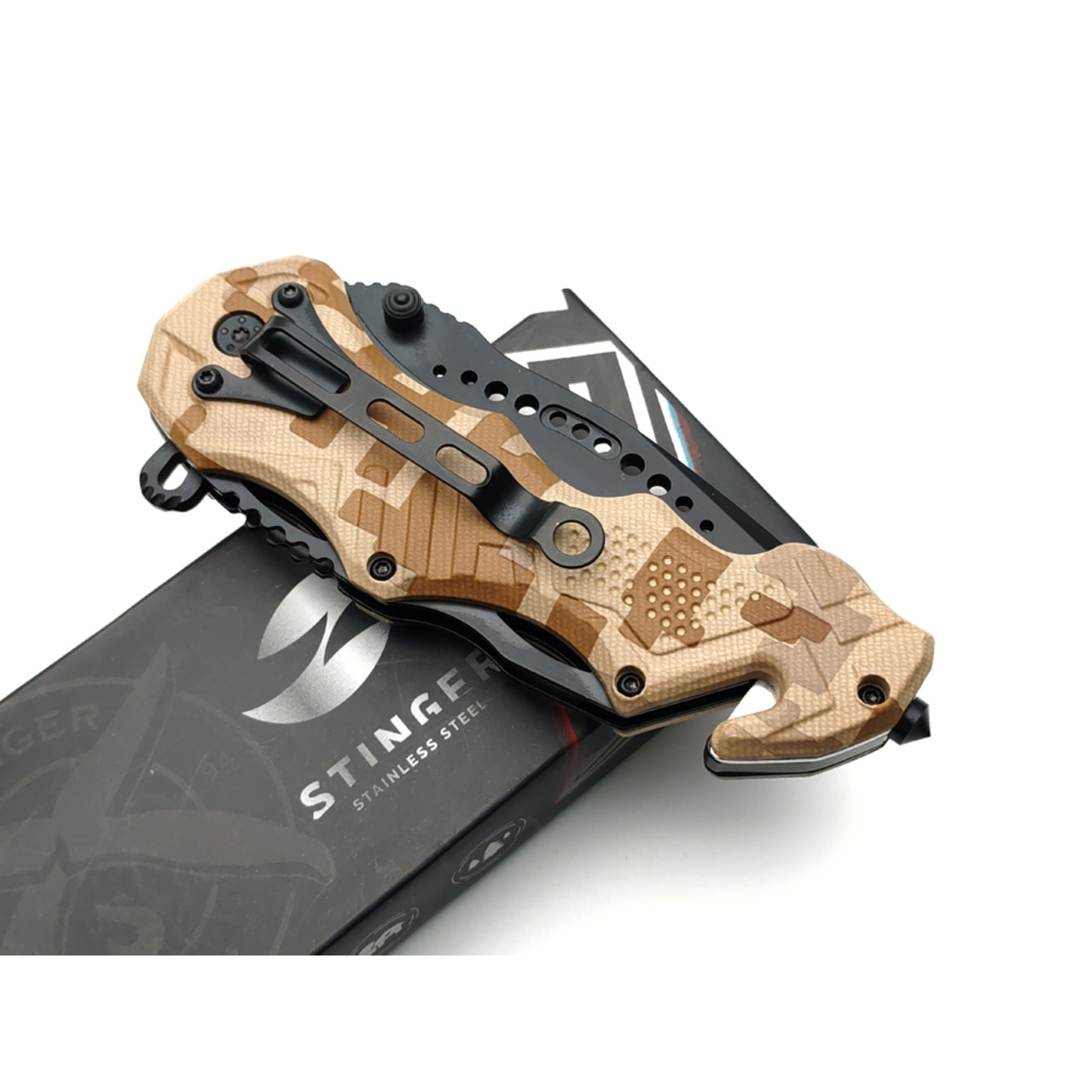 Stinger нож складной FK-014X сталь 3Cr13 black, рукоять Aluminum sand camo