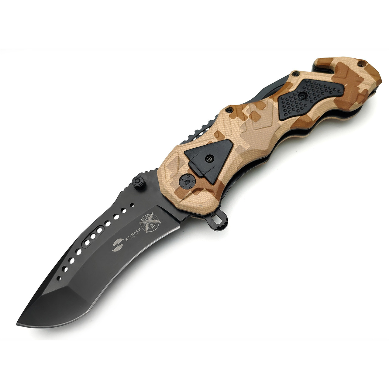 Stinger нож складной FK-014X сталь 3Cr13 black, рукоять Aluminum sand camo
