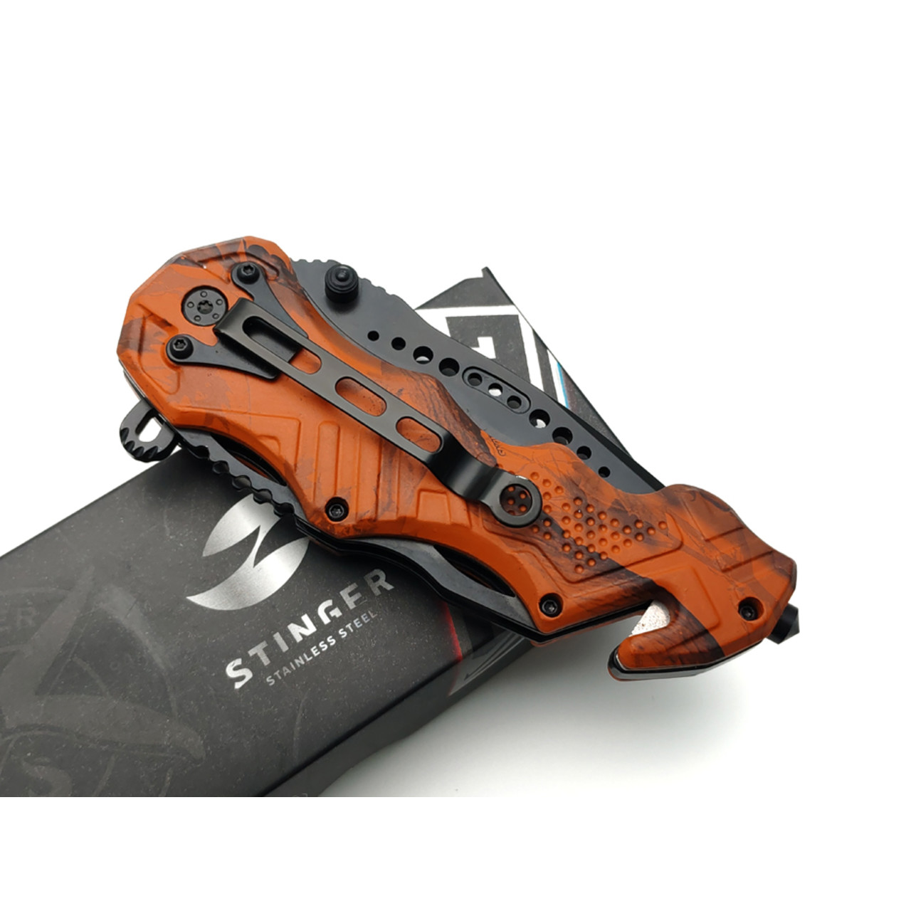 Stinger нож складной FK-018X сталь 3Cr13 black, рукоять Aluminum orange camo