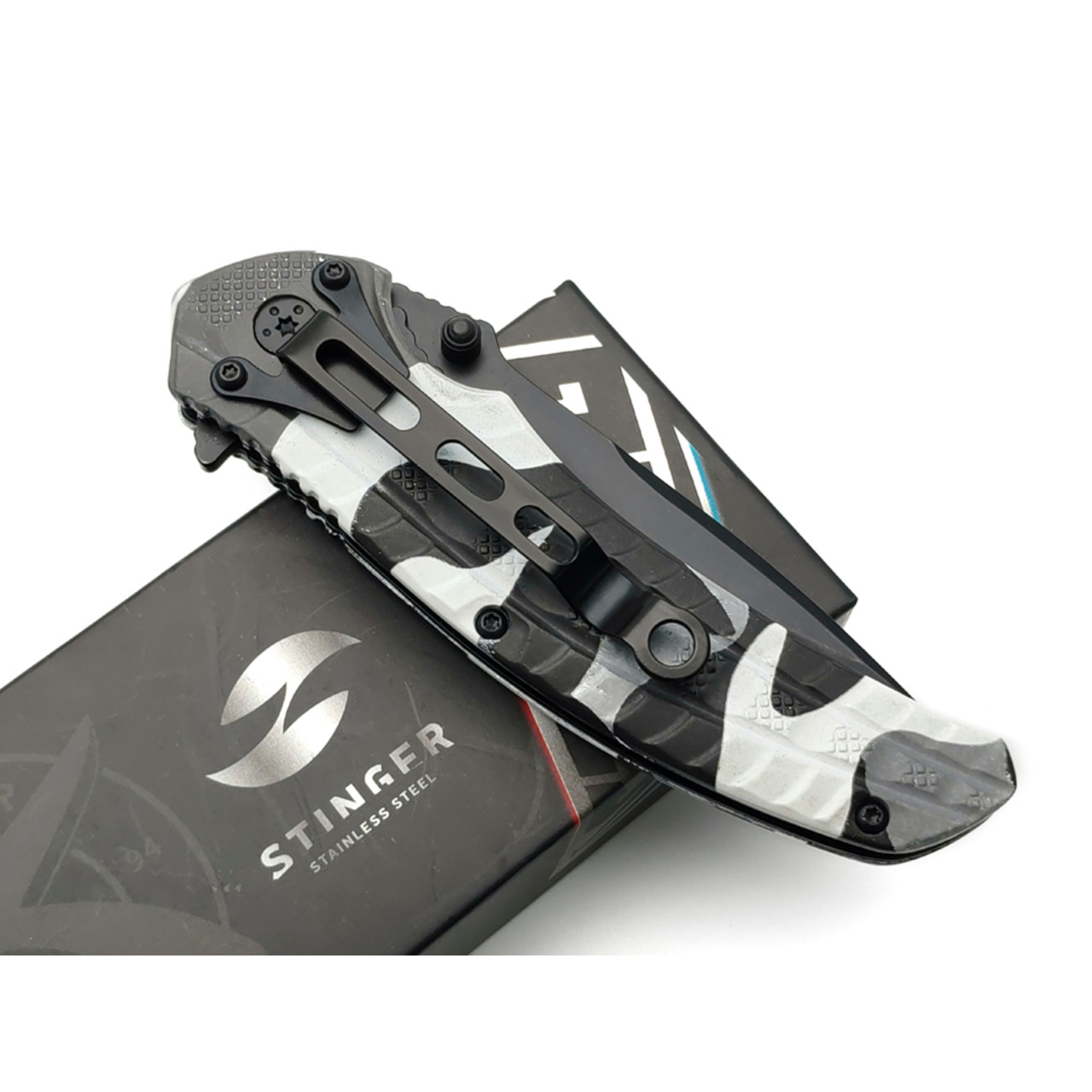 Stinger нож складной FK-019SNO-CA сталь 3Cr13 black, рукоять Aluminum Siberian camo