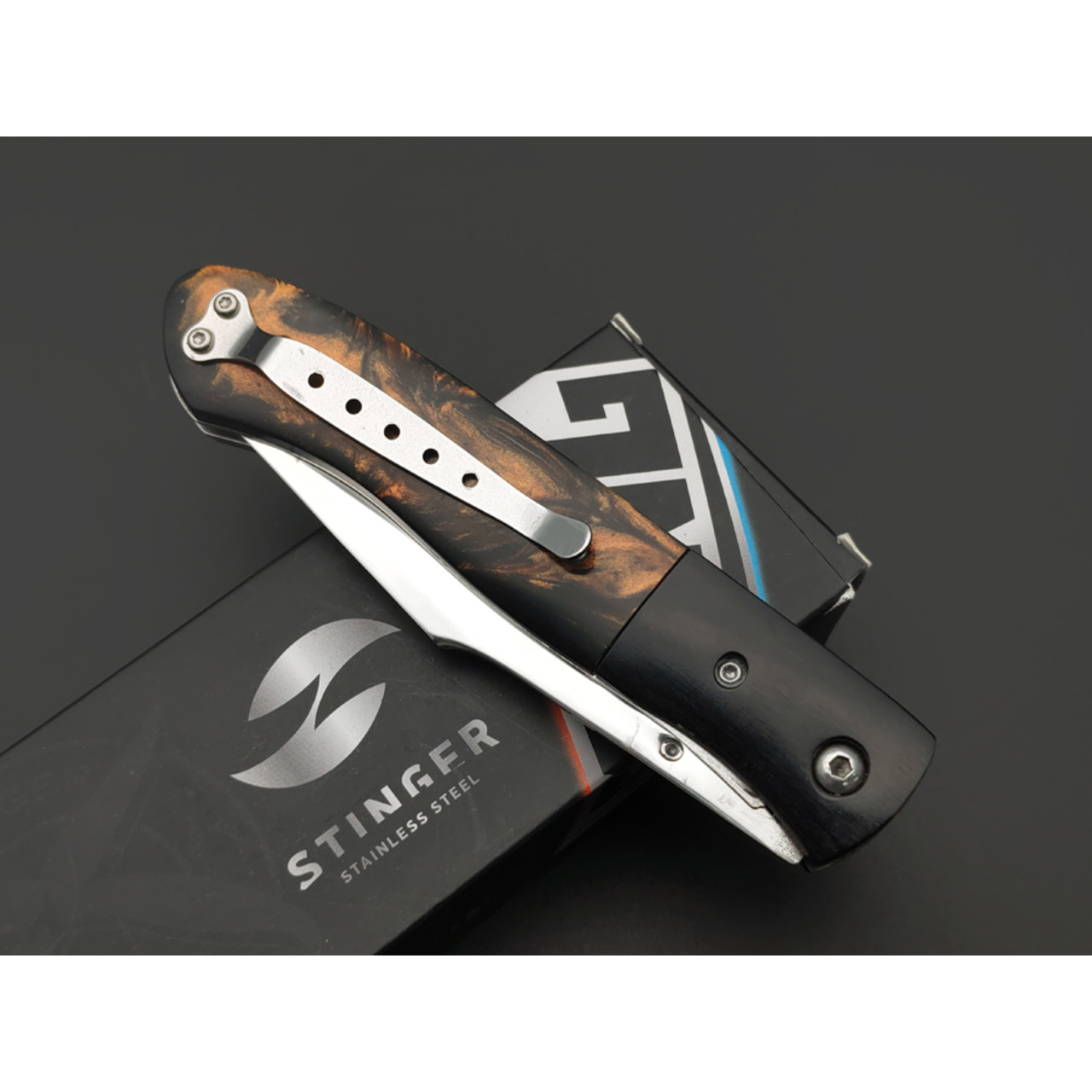 Stinger нож складной FB3023 сталь 420 полировка, рукоять Pakka wood, 3D полимер