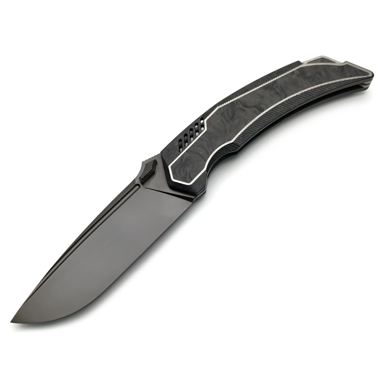 TuoTown складной нож Tiburon TTR-MKCD сталь TMAX DLC, рукоять Titanium Crystal black, Carbon fiber chaotic black