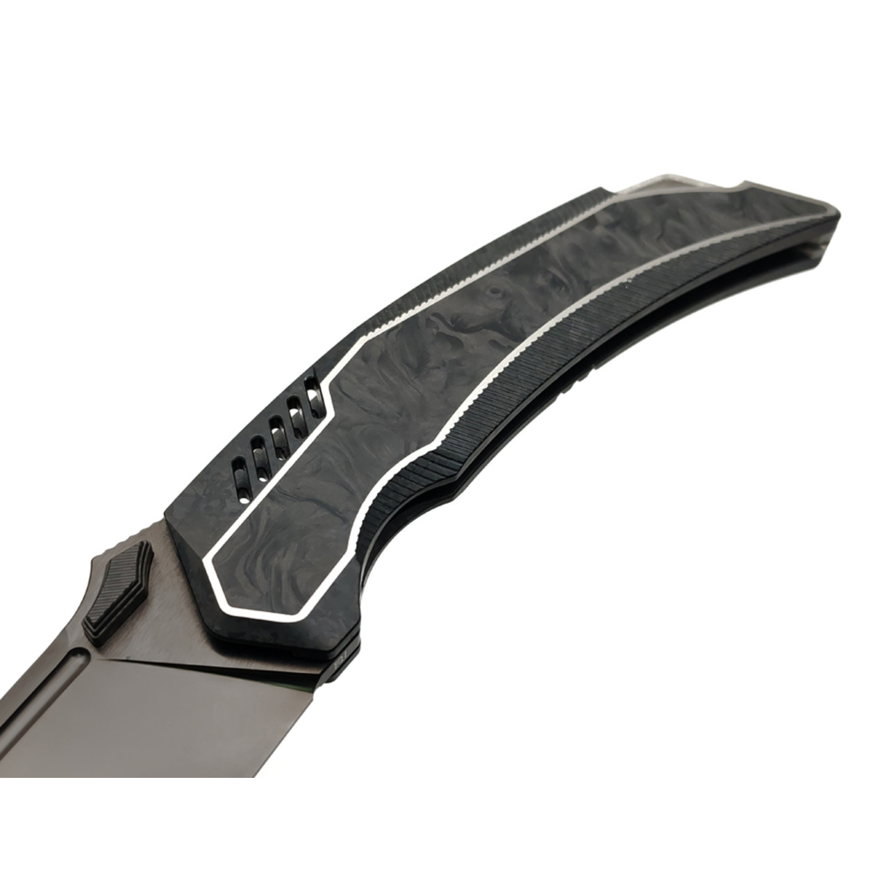 TuoTown складной нож Tiburon TTR-MKCD сталь TMAX DLC, рукоять Titanium Crystal black, Carbon fiber chaotic black