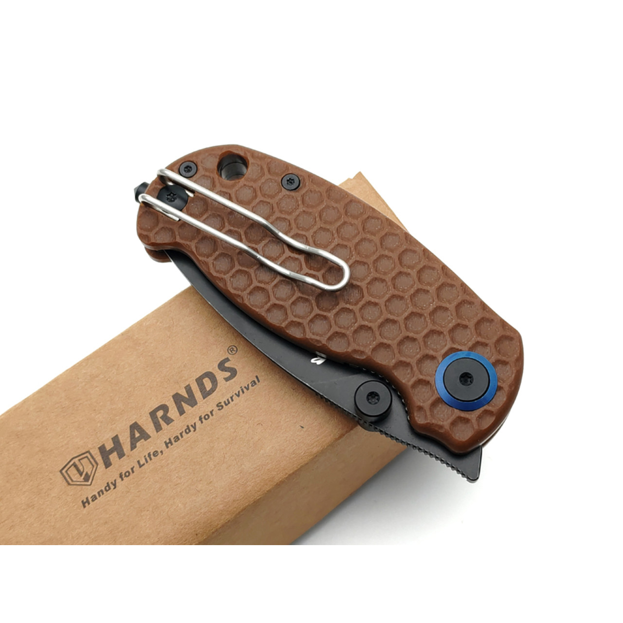 Harnds складной нож Bee CK5016BN-BTSW сталь D2 black titanium стоунвош, рукоять G10 brown