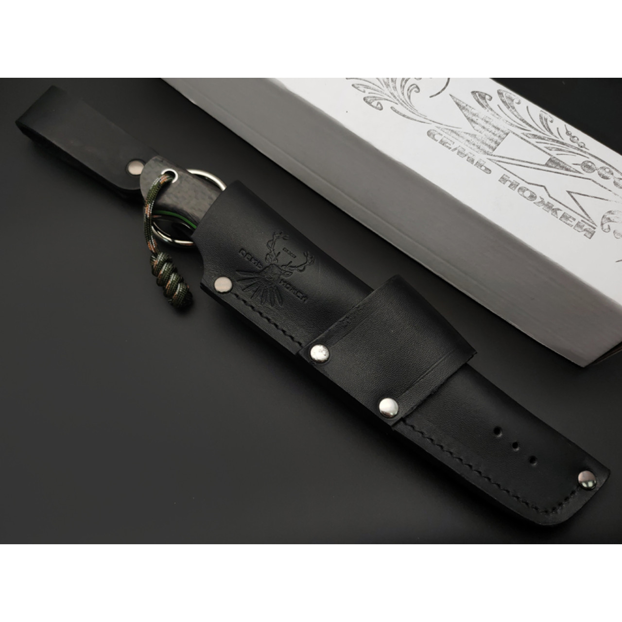 7 ножей нож Клык большой сталь N690 satin, рукоять Carbon fiber, G10 black & green, мозаичный пин