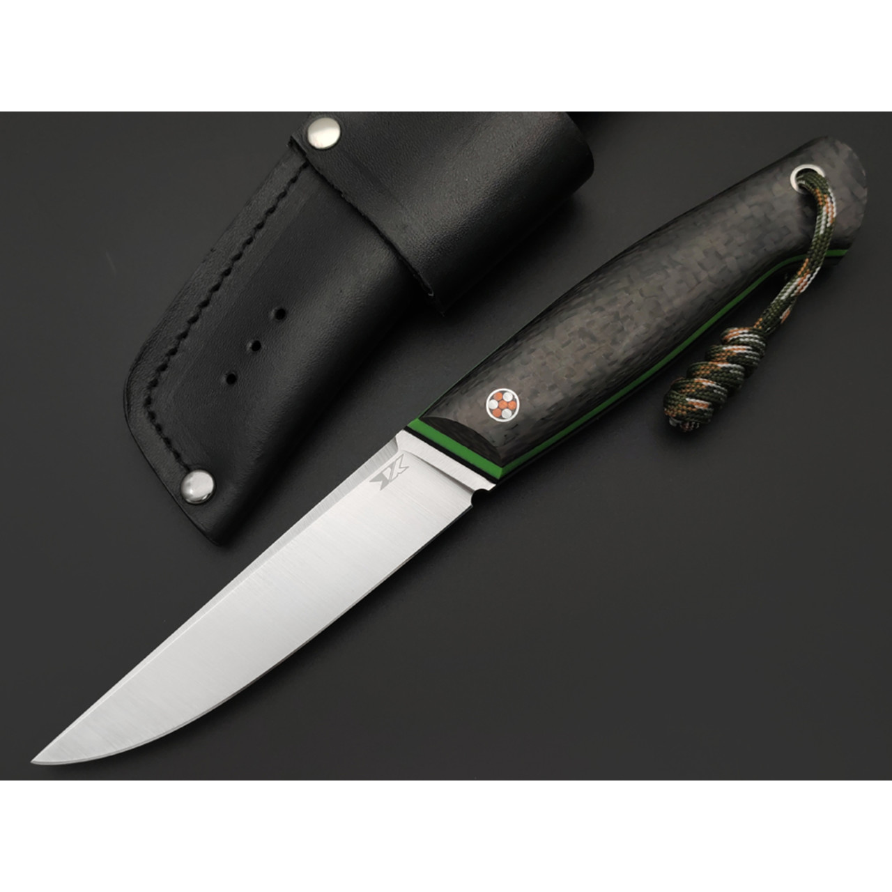 7 ножей нож Клык большой сталь N690 satin, рукоять Carbon fiber, G10 black & green, мозаичный пин