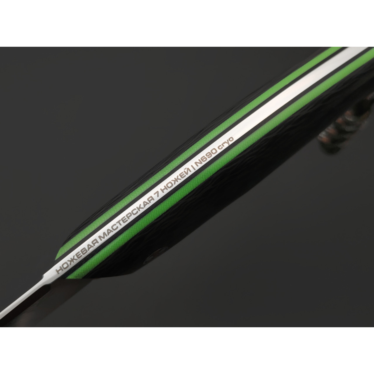 7 ножей нож Клык большой сталь N690 satin, рукоять Carbon fiber, G10 black & green, мозаичный пин