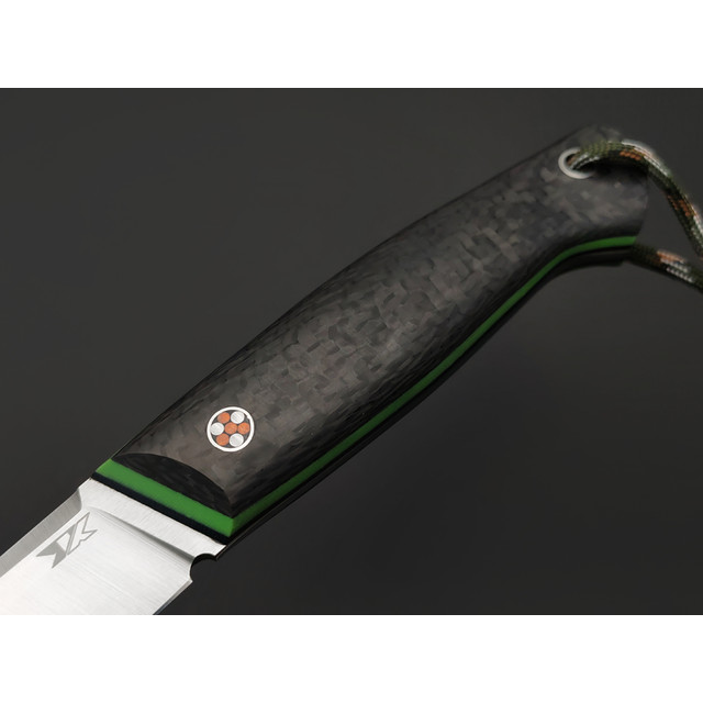 7 ножей нож Клык большой сталь N690 satin, рукоять Carbon fiber, G10 black & green, мозаичный пин