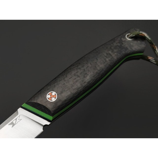 7 ножей нож Клык большой сталь N690 satin, рукоять Carbon fiber, G10 black & green, мозаичный пин