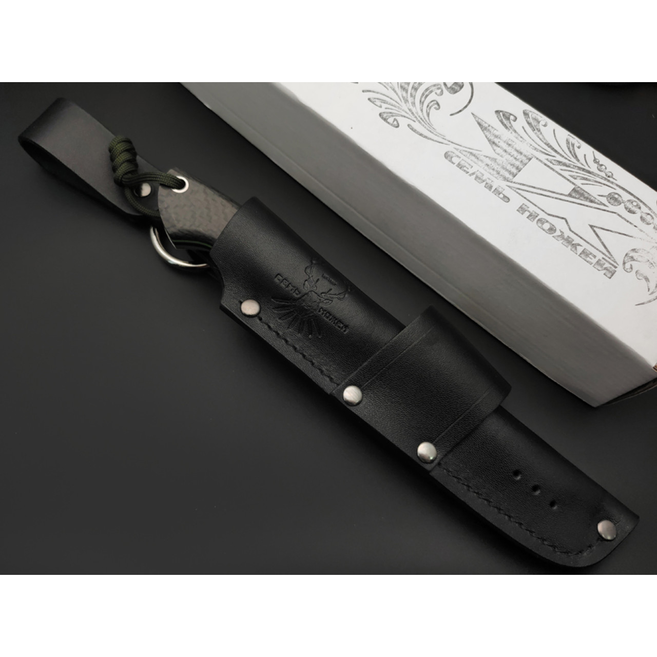 7 ножей нож Айсберг сталь N690 satin, рукоять Carbon fiber, G10 black & green, мозаичный пин