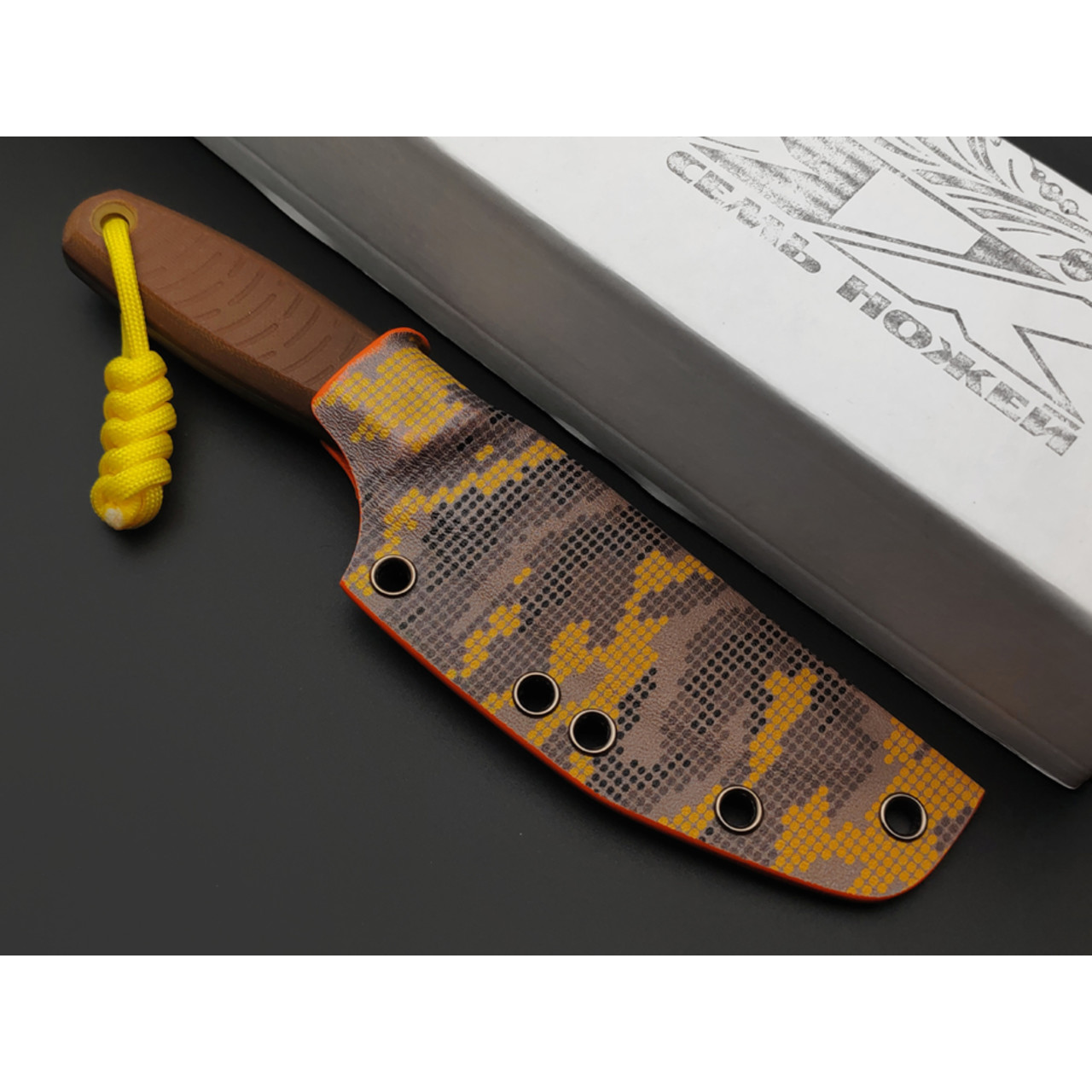 7 ножей нож Handy малый сталь VG-10 bead blast, рукоять G10 brown, ножны Kydex orange & camo dots