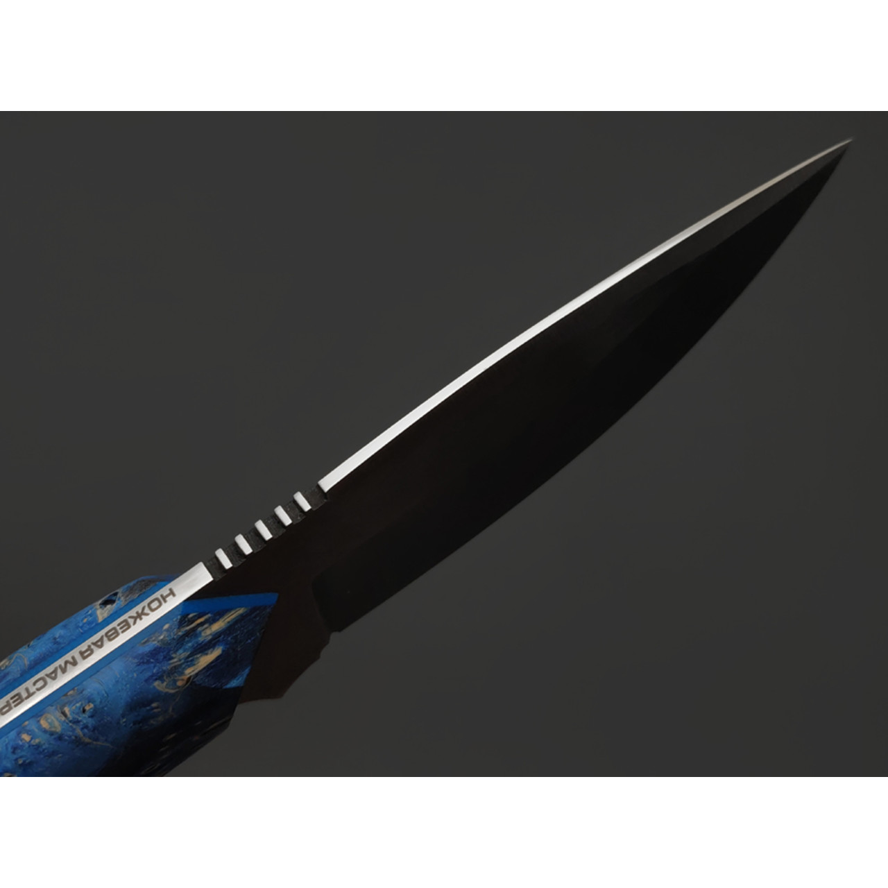 7 ножей нож Пиранья сталь VG-10 satin, рукоять стаб. Кап клёна синий, G10 blue, латунь