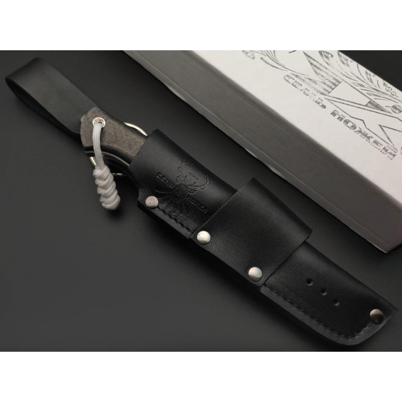 7 ножей нож Клык малый сталь N690 satin, рукоять Carbon fiber, G10 black & white, мозаичный пин