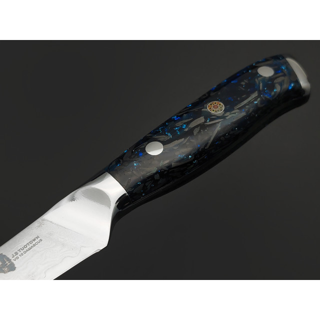 TuoTown D.JS Paring T613512 сталь Damascus VG-10, рукоять Chaotic carbon fiber blue