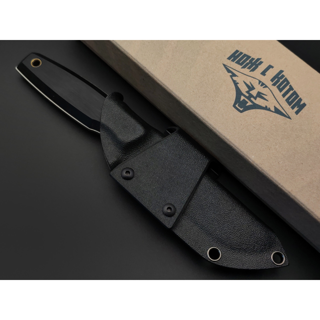 Нож с Котом Тир сталь Aus-10Co satin, рукоять G10 black, Kydex black