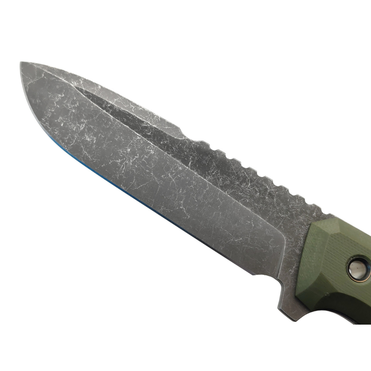 Нож с Котом Тир сталь Aus-10Co блэквош, рукоять G10 olive, Kydex olive & black