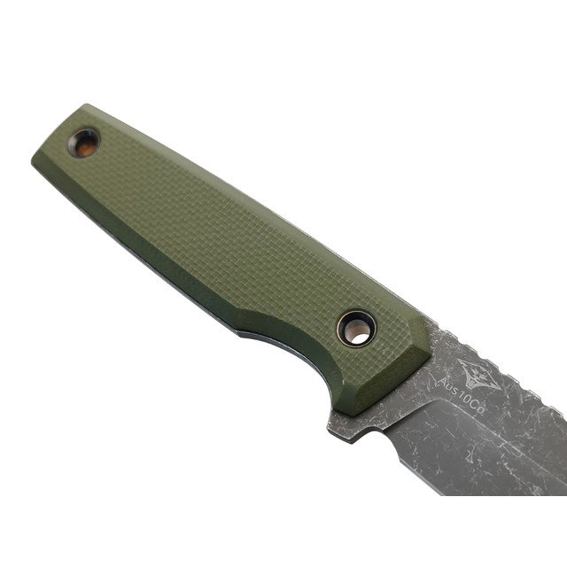 Нож с Котом Жак сталь Aus-10Co блэквош, рукоять G10 olive, Kydex olive