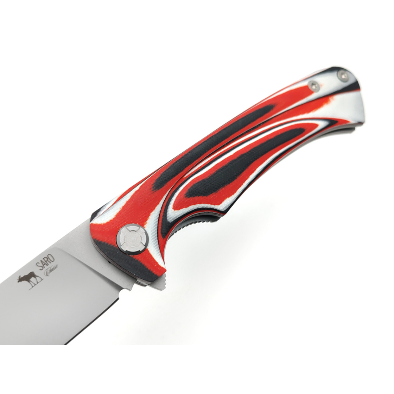 Saro нож Чиж Плюс, сталь Aus-10, рукоять G10 red, black & white