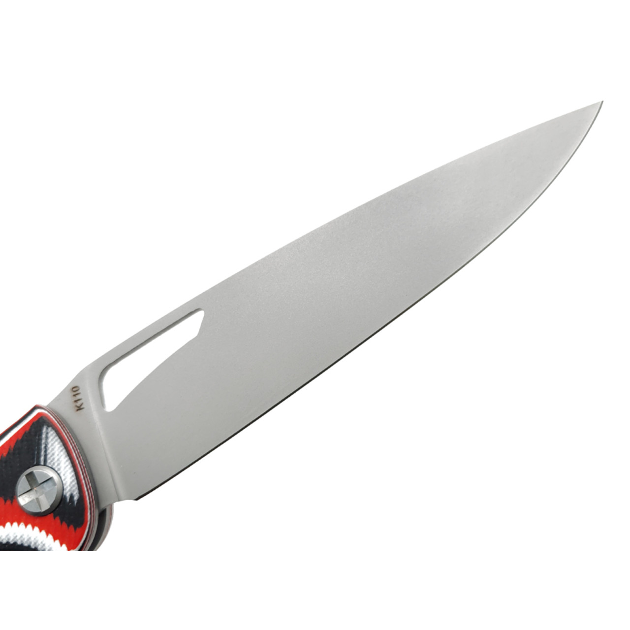 Saro нож Кайман XL сталь K110 bead blast, рукоять G10 red, black & white