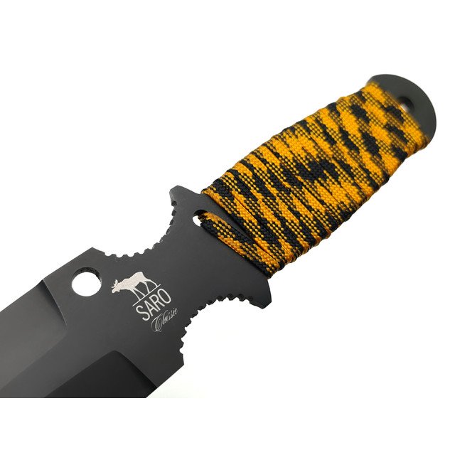 Saro нож Оса сталь 65Г, рукоять Paracord black & yellow