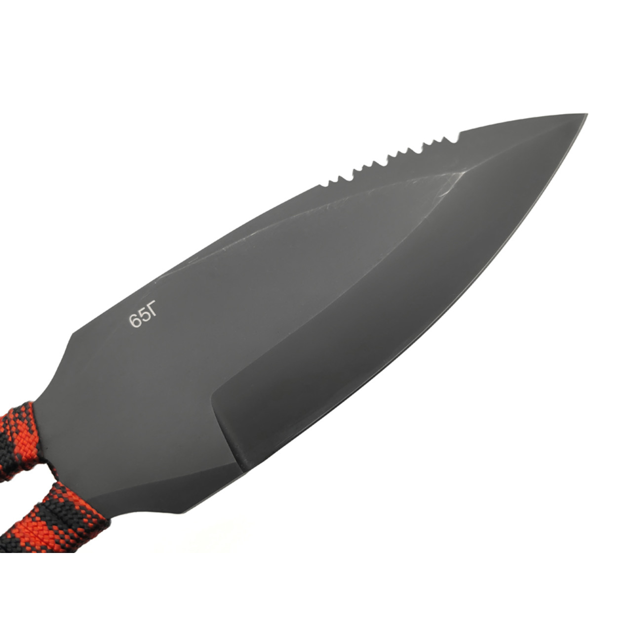 Saro нож Лис 7 сталь 65Г black oxide, рукоять Paracord black & red