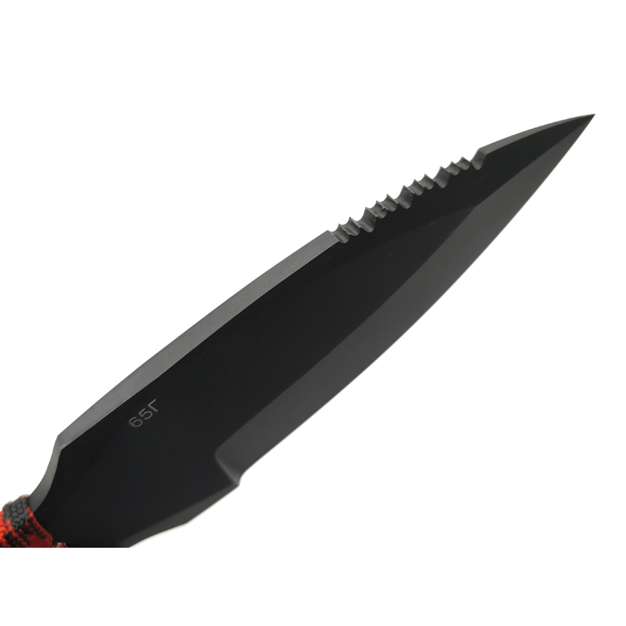 Saro нож Лис 7 сталь 65Г black oxide, рукоять Paracord black & red