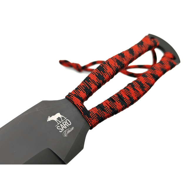 Saro нож Лис 7 сталь 65Г black oxide, рукоять Paracord black & red