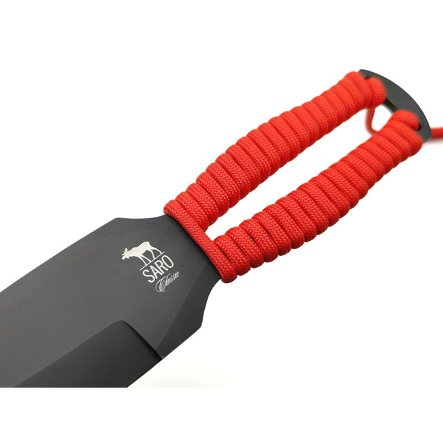 Saro нож Лис 7 сталь 65Г black oxide, рукоять Paracord red