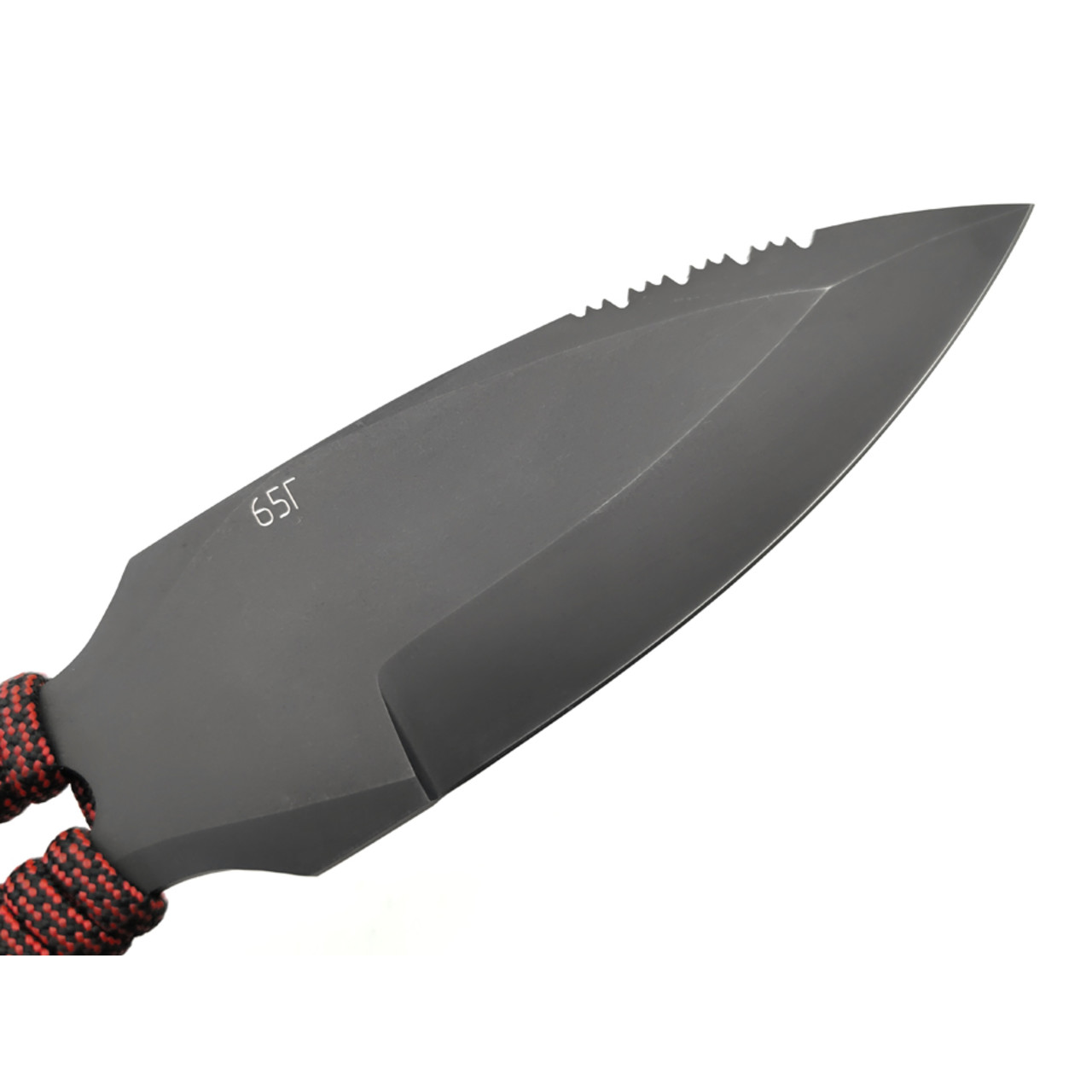 Saro нож Лис 7 сталь 65Г black oxide, рукоять Paracord red chain