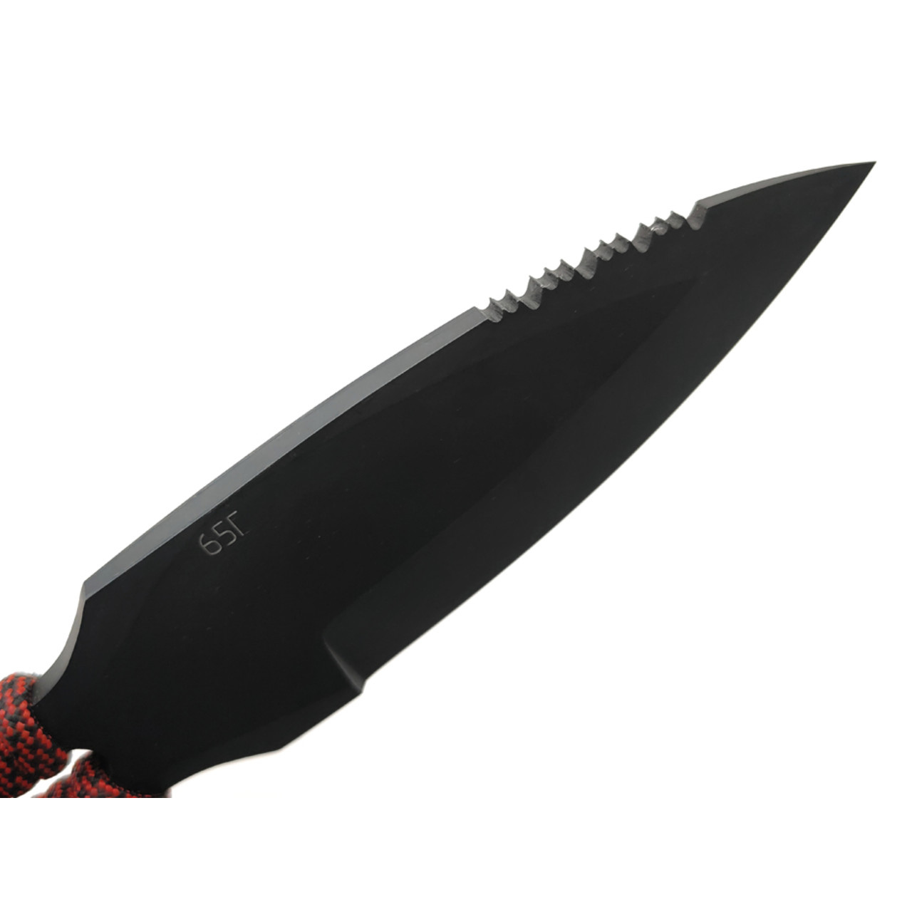 Saro нож Лис 7 сталь 65Г black oxide, рукоять Paracord red chain