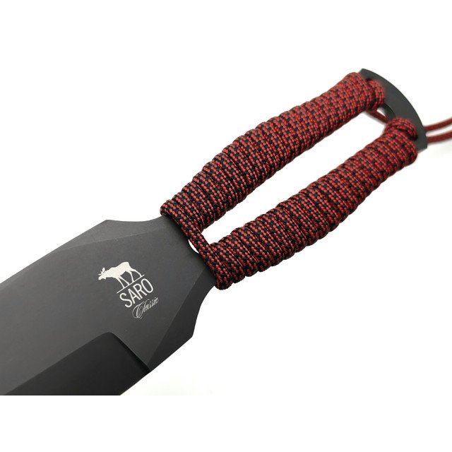 Saro нож Лис 7 сталь 65Г black oxide, рукоять Paracord red chain