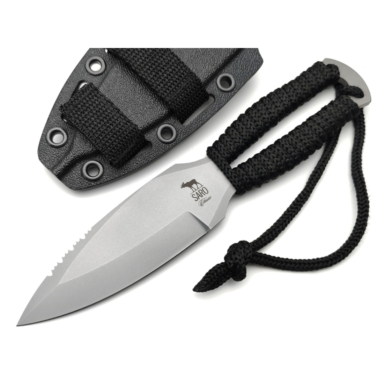 Saro нож Лис 7 сталь Х12МФ bead blast, рукоять шнур чёрный