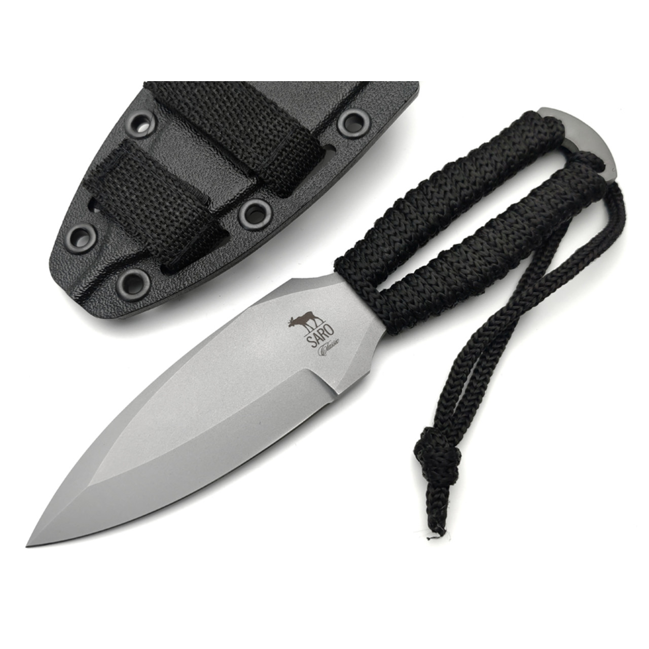 Saro нож Лис 7 сталь Aus-6 bead blast, рукоять шнур чёрный