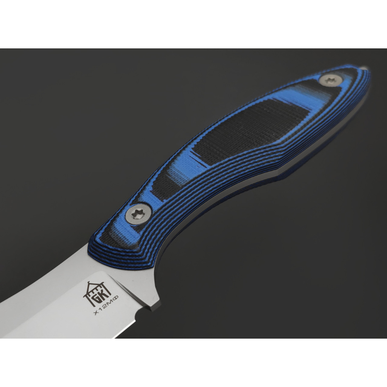 Град Горький нож Канадец сталь Х12МФ bead blast, рукоять G10 black & blue